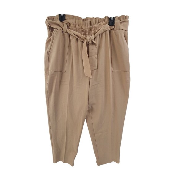 Nine.Eight NWT Women's Pants Paper Bag Waiste Belted Ankle Length Beige Size XL - Picture 2 of 9